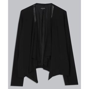 Eileen Fisher Georgette Crepe Jacket Womens Large Black Silk Leather Sustainable